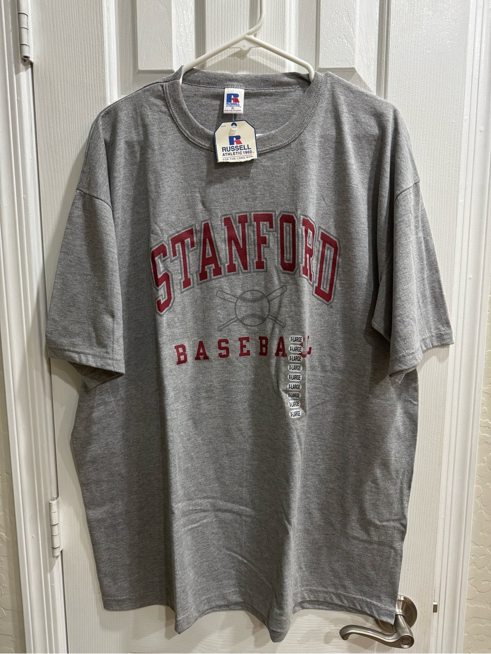 Russell Athletic Stanford Baseball T-Shirt Gray XL NWT Vintage Style Deadstock - Picture 2 of 5
